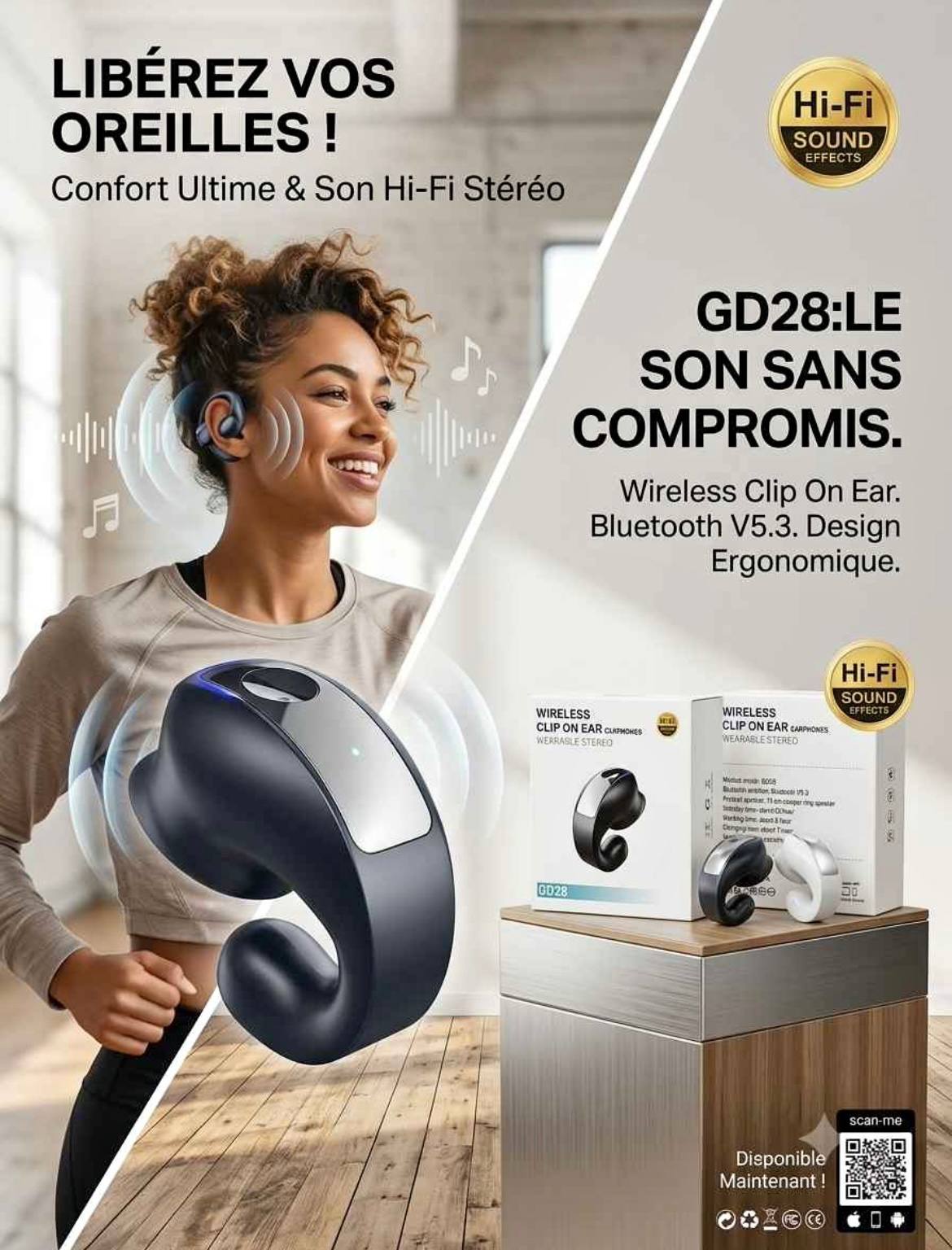 Écouteurs Sans Fil Clip GD28 Bluetooth 5.3
