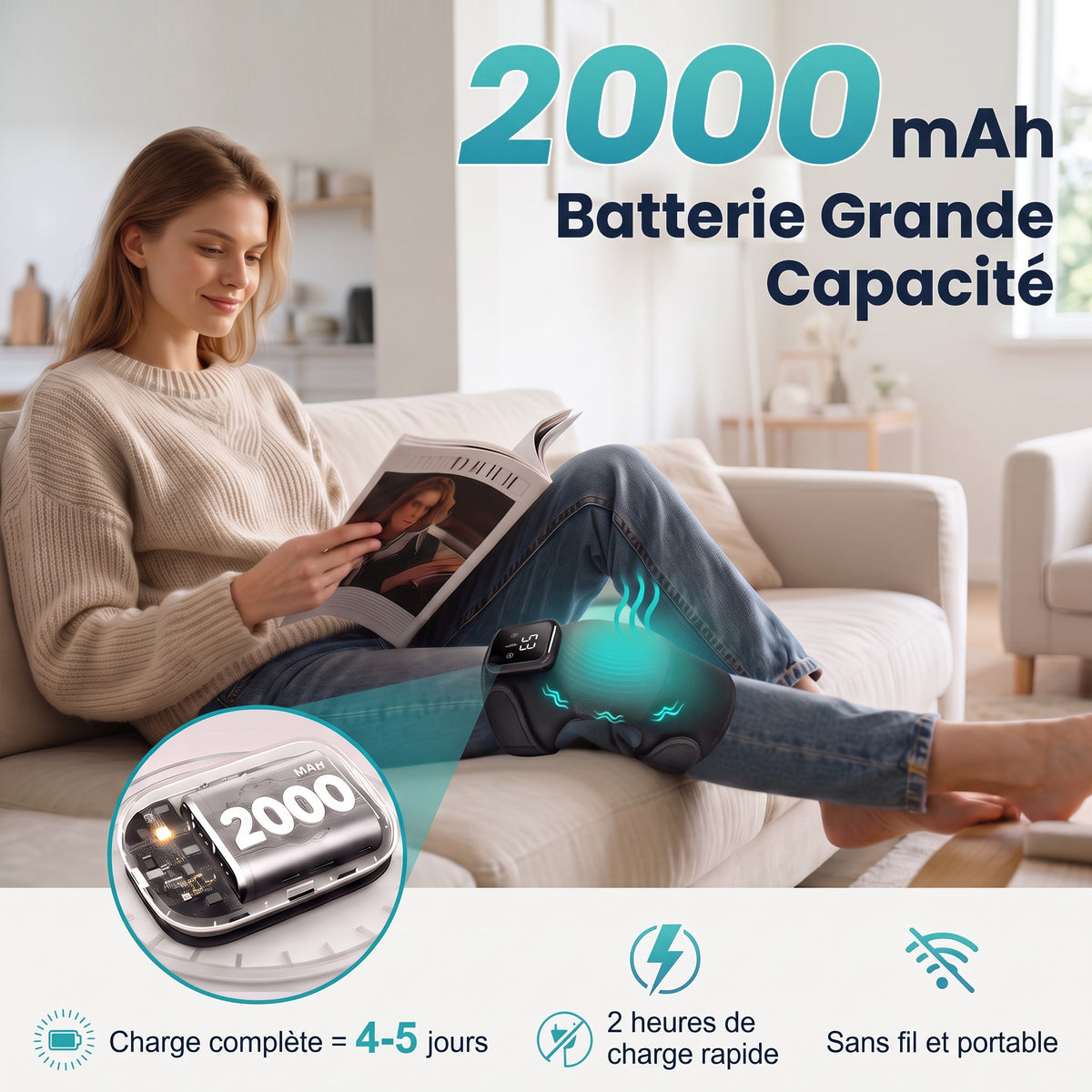 Genouillère Chauffante/Massante Sans Fil